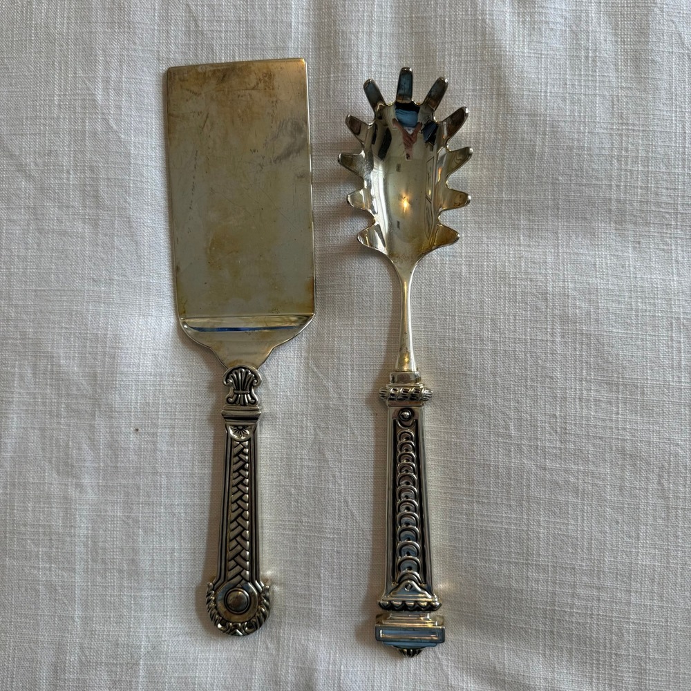 Vintage Ornate Silver Plated Pasta Server and Cake Lifter Set Neoclassical Style